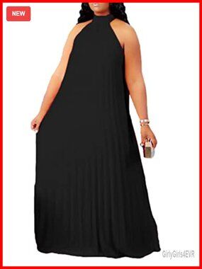 Aro Lora Plus Size Chiffon Loose Maxi Dress Halter Sleeveless A-Line Summer